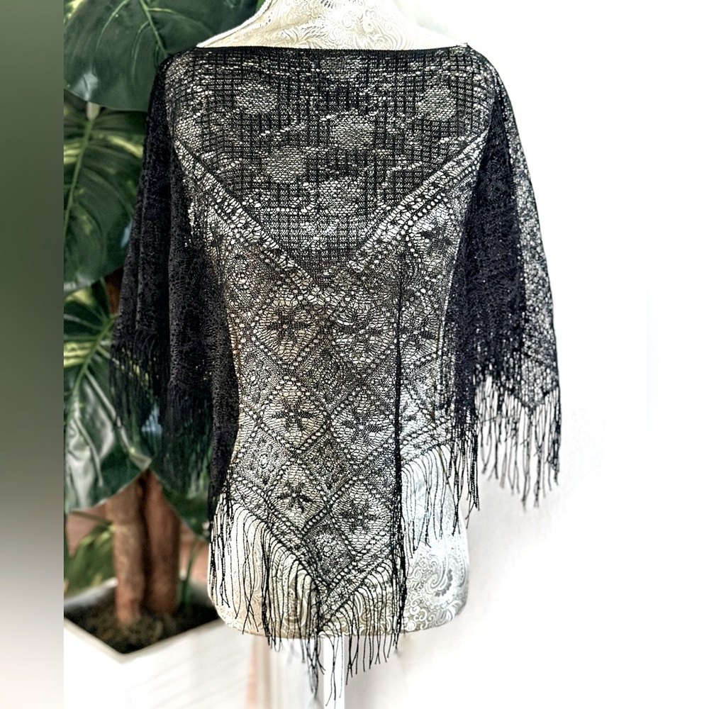 Sexy Black Fringe Shawl Beach Vacation Summer Festival Coachella Bikini Coverup